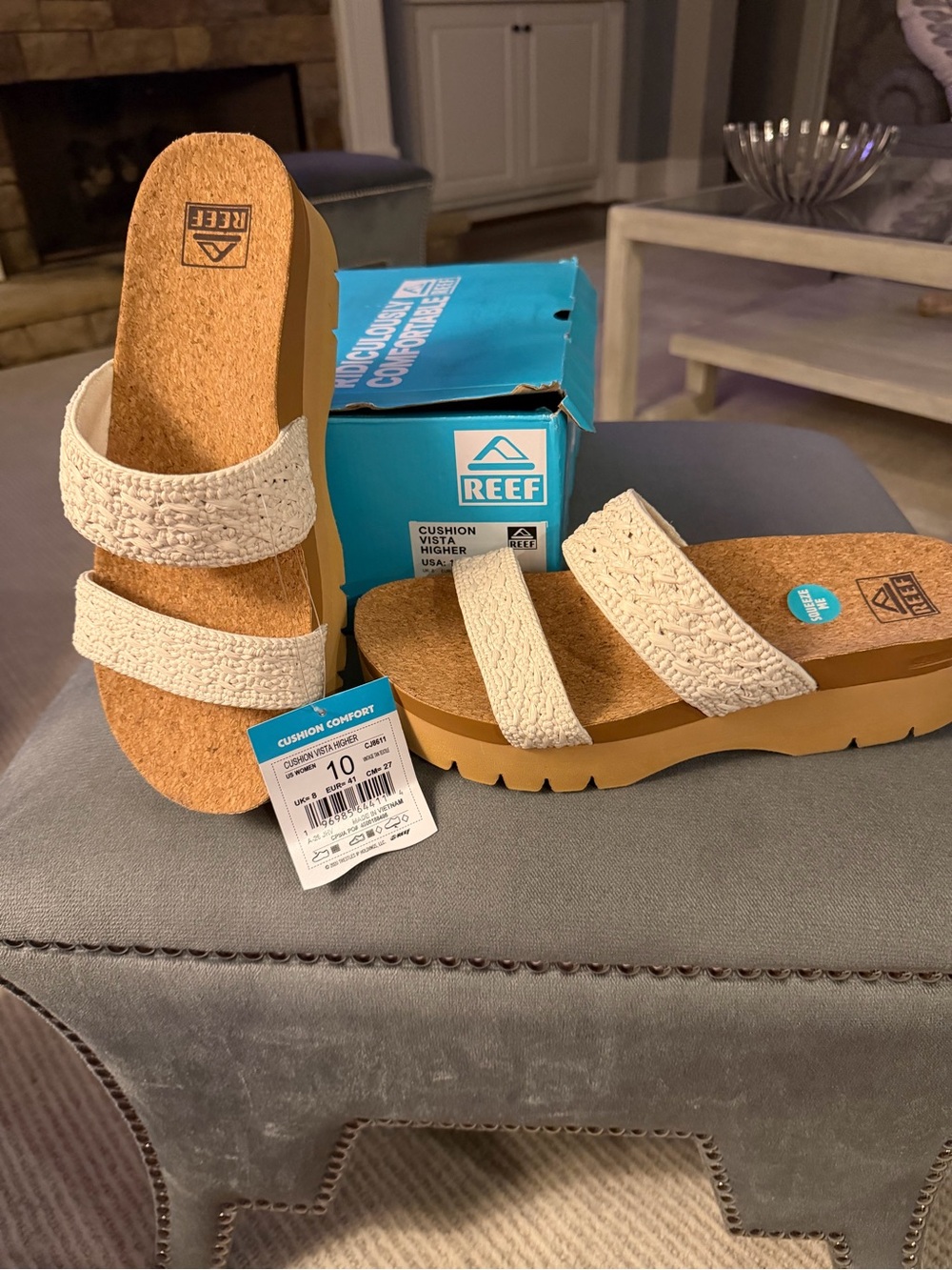REEF Women's Cream Wedge Slide Sandals - Comfortable Crochet Straps